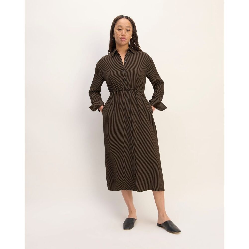 Everlane The Mini Jacquard Stripe Shirt Dress in Brown Black Large